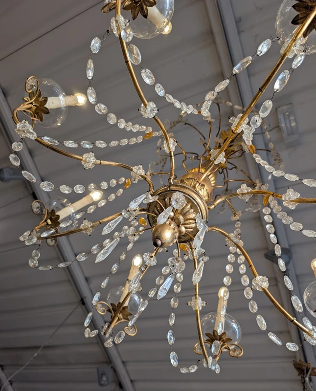 Lustre génois à 8 lumières en bois doré et cristal, fin du 19e siècle