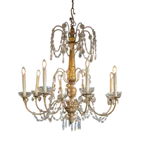 Lustre génois à 8 lumières en bois doré et cristal, fin du 19e siècle