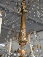 Lustre génois à 8 lumières en bois doré et cristal, fin du 19e siècle