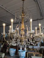 Lustre génois à 8 lumières en bois doré et cristal, fin du 19e siècle