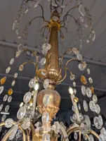 Lustre génois à 8 lumières en bois doré et cristal, fin du 19e siècle