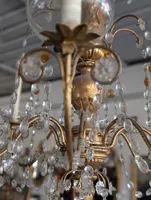 Lustre génois à 8 lumières en bois doré et cristal, fin du 19e siècle