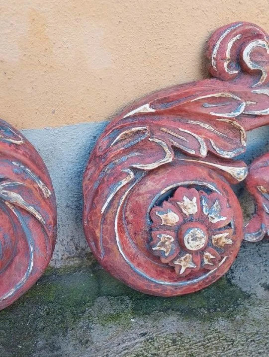 Pair Large Carved Wooden Friezes 17th Century Baroque