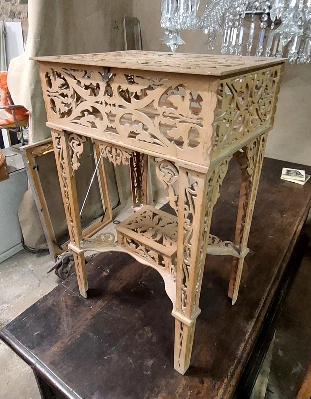 RARE WOODEN FRETWORK COFFEE TABLE COMPANY AMATI TORINO ANTIQUE