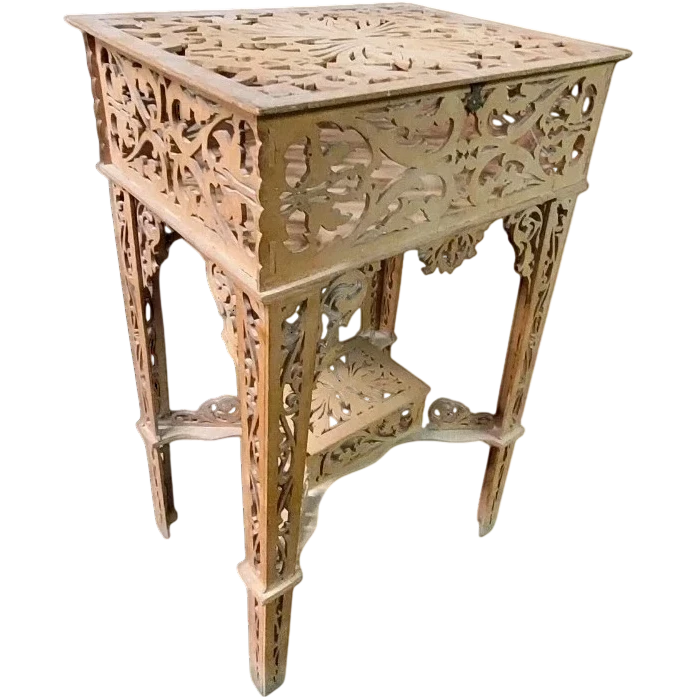 RARO TAVOLINO LEGNO A TRAFORO DITTA AMATI TORINO ANTICO