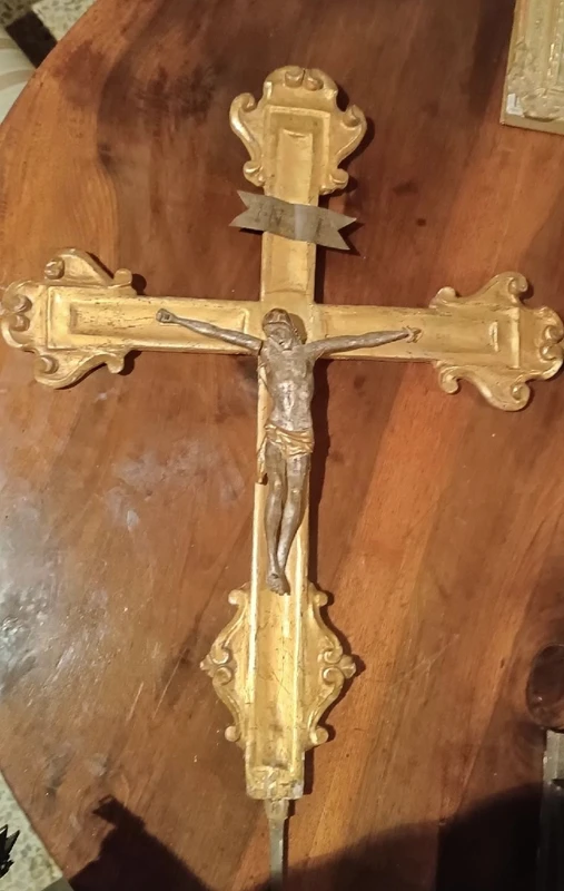Antique large gilded wooden crucifix with christ 18th century italy