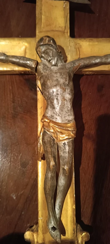 Antique large gilded wooden crucifix with christ 18th century italy