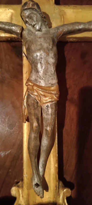 Antique large gilded wooden crucifix with christ 18th century italy