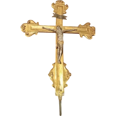 Antique large gilded wooden crucifix with christ 18th century italy