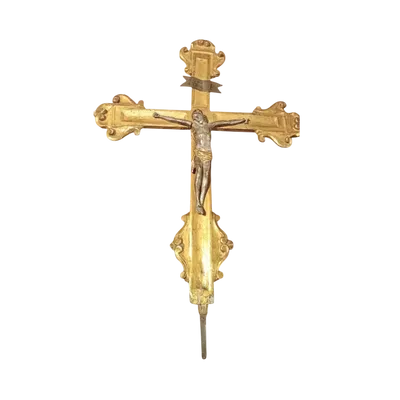 Antique large gilded wooden crucifix with christ 18th century italy