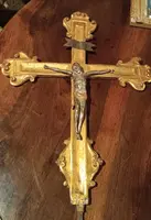 Antique large gilded wooden crucifix with christ 18th century italy