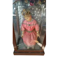 Grand enfant de cire antique avec sa châsse d'origine h.110 cm