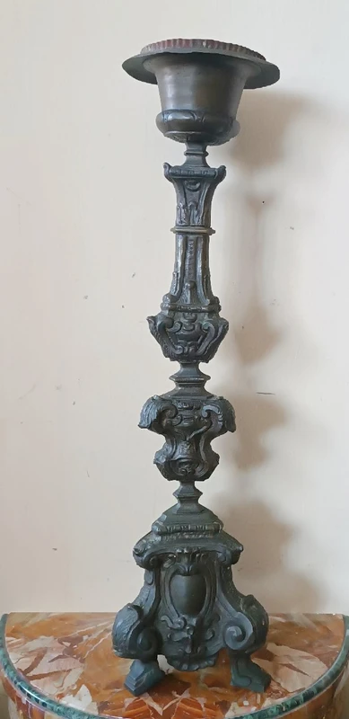 Antique silvered copper sheet candlestick 18th century Italy