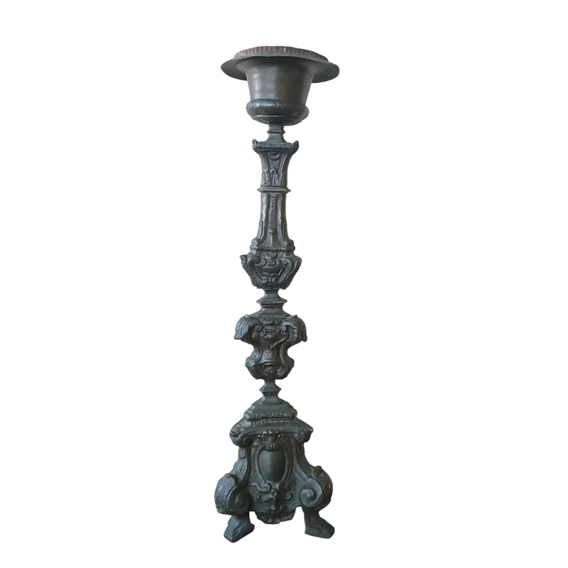 Antique silvered copper sheet candlestick 18th century Italy