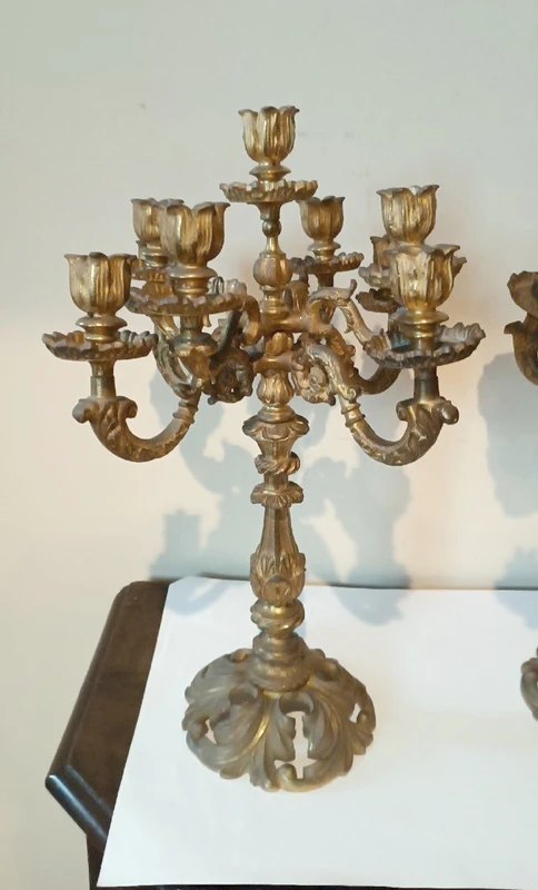 Large pair of gilded bronze candlesticks 19th century