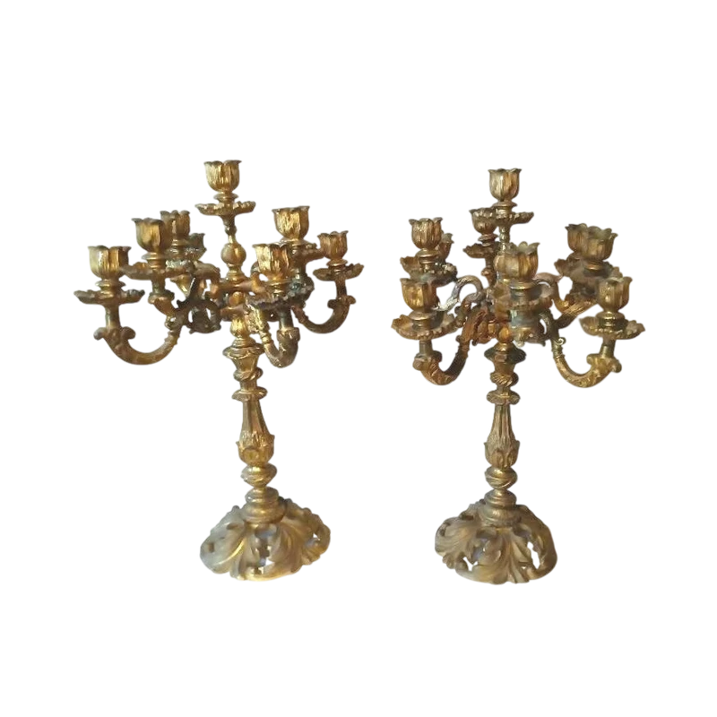 Large pair of gilded bronze candlesticks 19th century