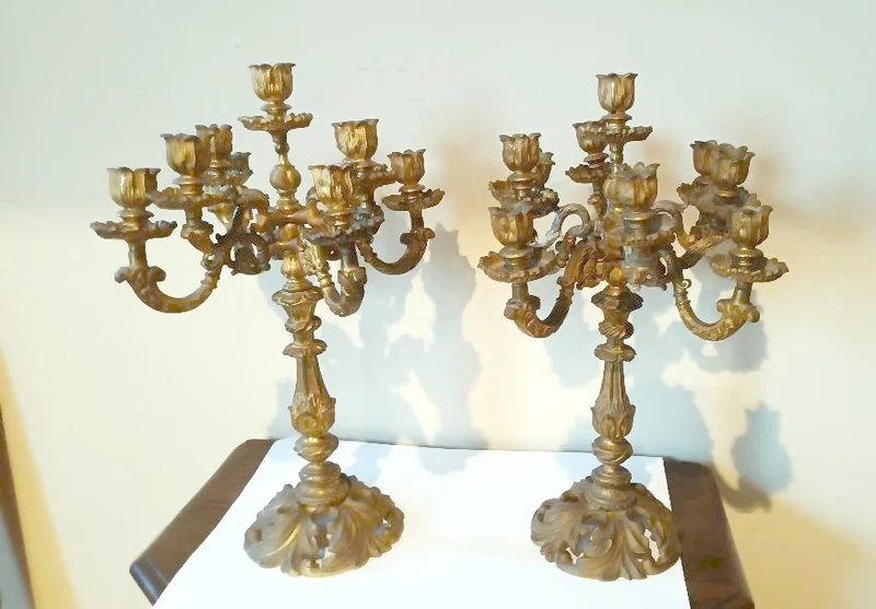 Large pair of gilded bronze candlesticks 19th century