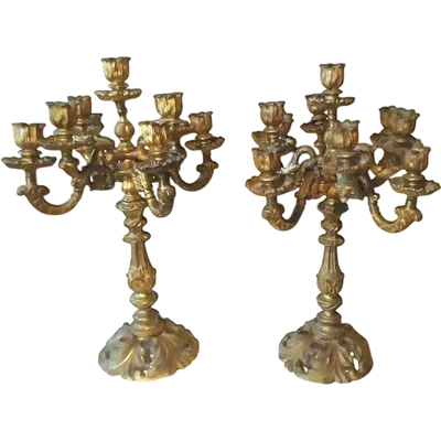 Large pair of gilded bronze candlesticks 19th century