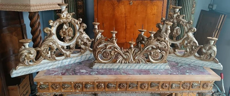 Antico trittico candelieri toscana XVIII secolo