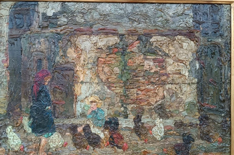 RARE Peinture à l'huile sur panneau Ferruccio Rontini ( 1883-1964 ) 1ère période 1917