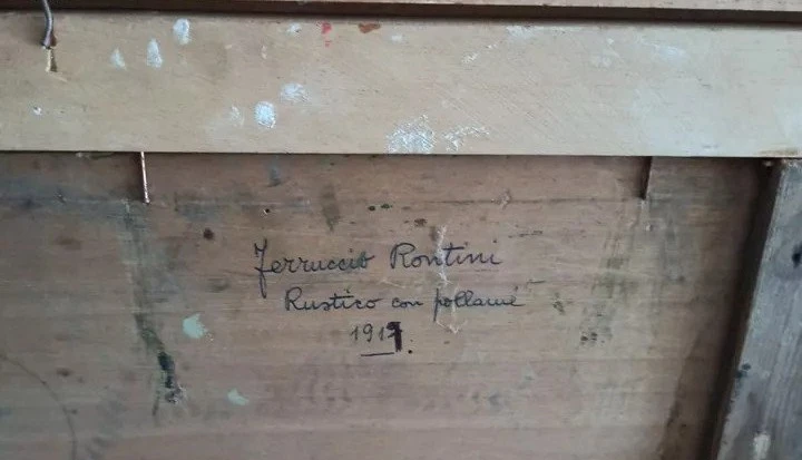 RARE Peinture à l'huile sur panneau Ferruccio Rontini ( 1883-1964 ) 1ère période 1917