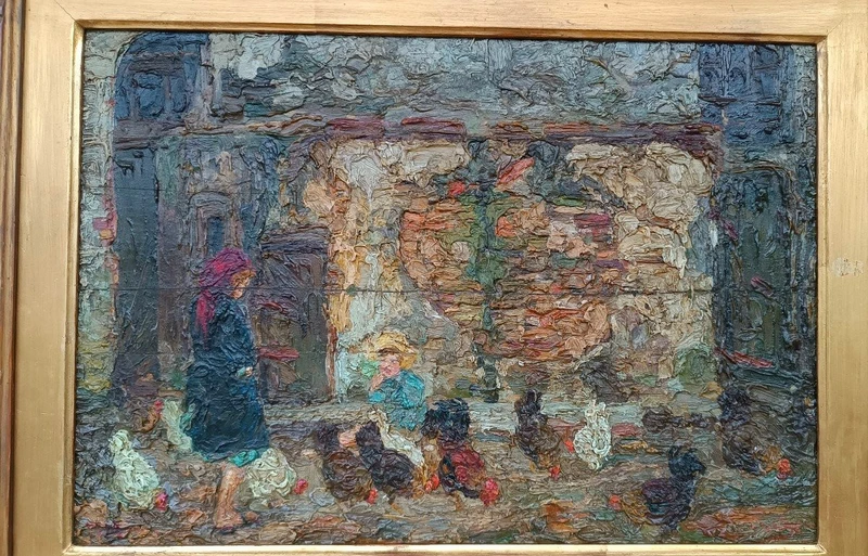 RARE Peinture à l'huile sur panneau Ferruccio Rontini ( 1883-1964 ) 1ère période 1917
