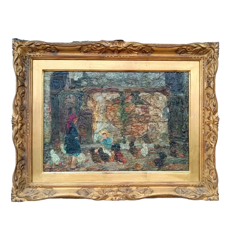RARE Peinture à l'huile sur panneau Ferruccio Rontini ( 1883-1964 ) 1ère période 1917