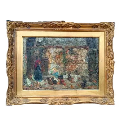 RARE Peinture à l'huile sur panneau Ferruccio Rontini ( 1883-1964 ) 1ère période 1917