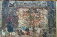 RARE Peinture à l'huile sur panneau Ferruccio Rontini ( 1883-1964 ) 1ère période 1917