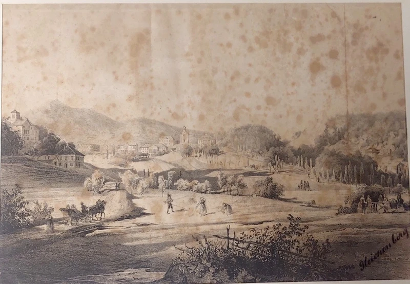 Drawing China On Paper With Characters Gleichenberg Austria 19th Century Antique