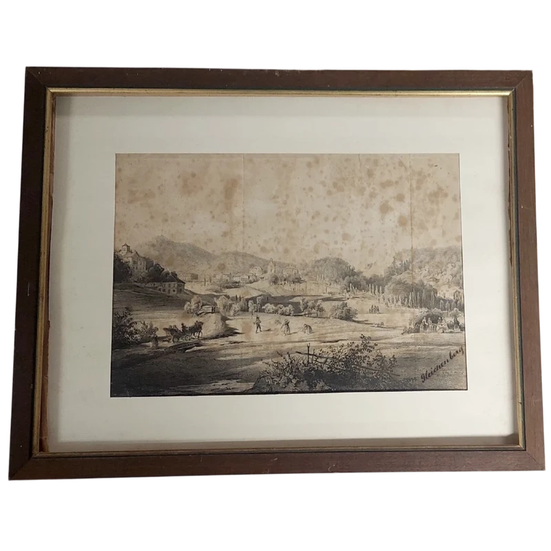 Drawing China On Paper With Characters Gleichenberg Austria 19th Century Antique