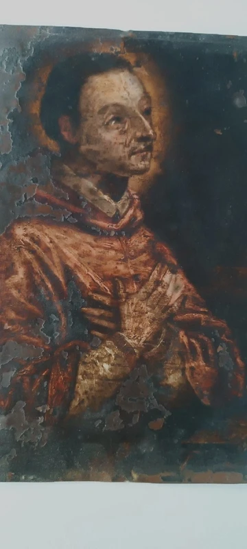 Peinture ancienne sur cuivre - 17e/18e siècle - Saint Charles Borromée 25 x 20 cm