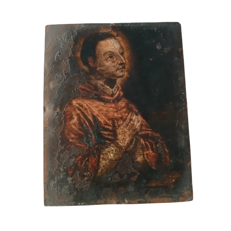 Peinture ancienne sur cuivre - 17e/18e siècle - Saint Charles Borromée 25 x 20 cm