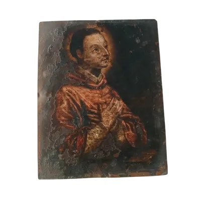 Antico dipinto su rame -XVII\XVIII secolo-San Carlo Borromeo 25 x 20 cm