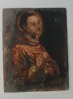 Peinture ancienne sur cuivre - 17e/18e siècle - Saint Charles Borromée 25 x 20 cm