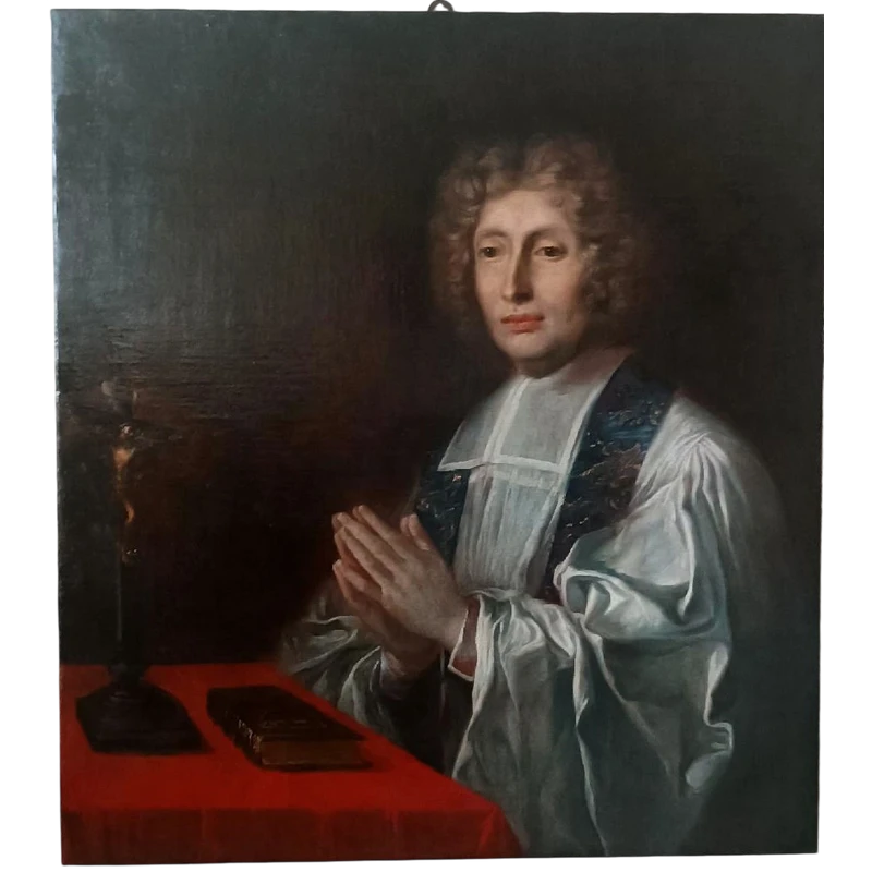 Antico dipinto su tela ritratto prelato ,scuola francese  XVIII secolo