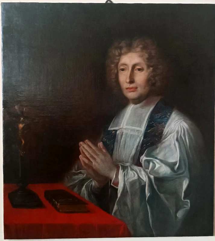 Antico dipinto su tela ritratto prelato ,scuola francese  XVIII secolo