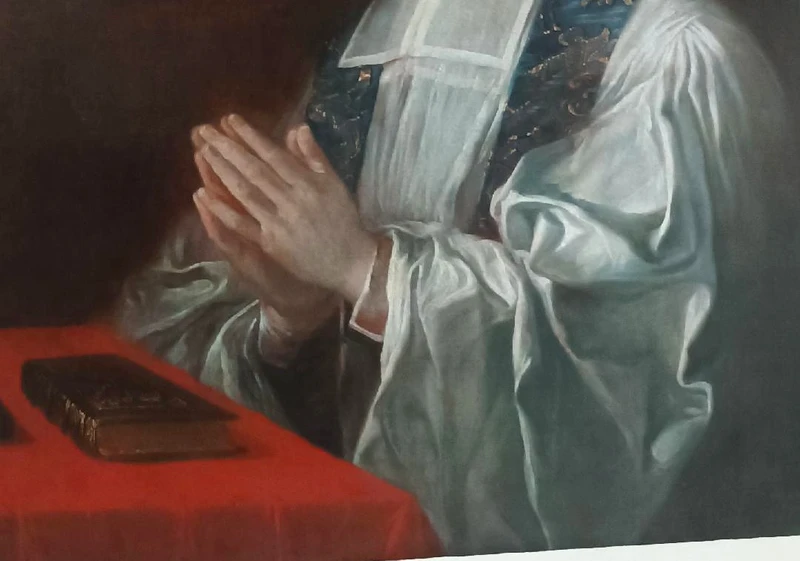 Antico dipinto su tela ritratto prelato ,scuola francese  XVIII secolo