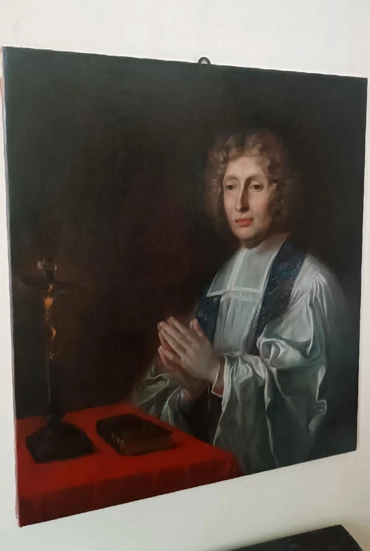 Antico dipinto su tela ritratto prelato ,scuola francese  XVIII secolo