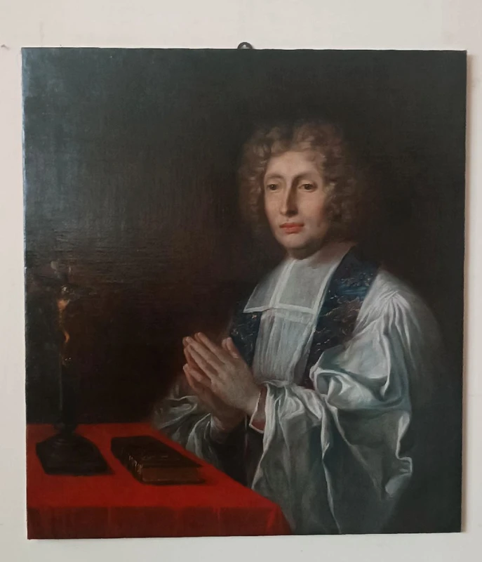 Antico dipinto su tela ritratto prelato ,scuola francese  XVIII secolo
