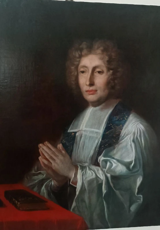 Antico dipinto su tela ritratto prelato ,scuola francese  XVIII secolo