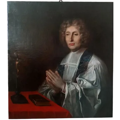 Antico dipinto su tela ritratto prelato ,scuola francese  XVIII secolo