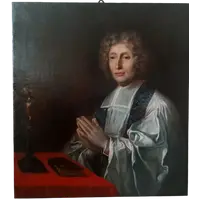 Antico dipinto su tela ritratto prelato ,scuola francese  XVIII secolo