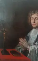 Antico dipinto su tela ritratto prelato ,scuola francese  XVIII secolo