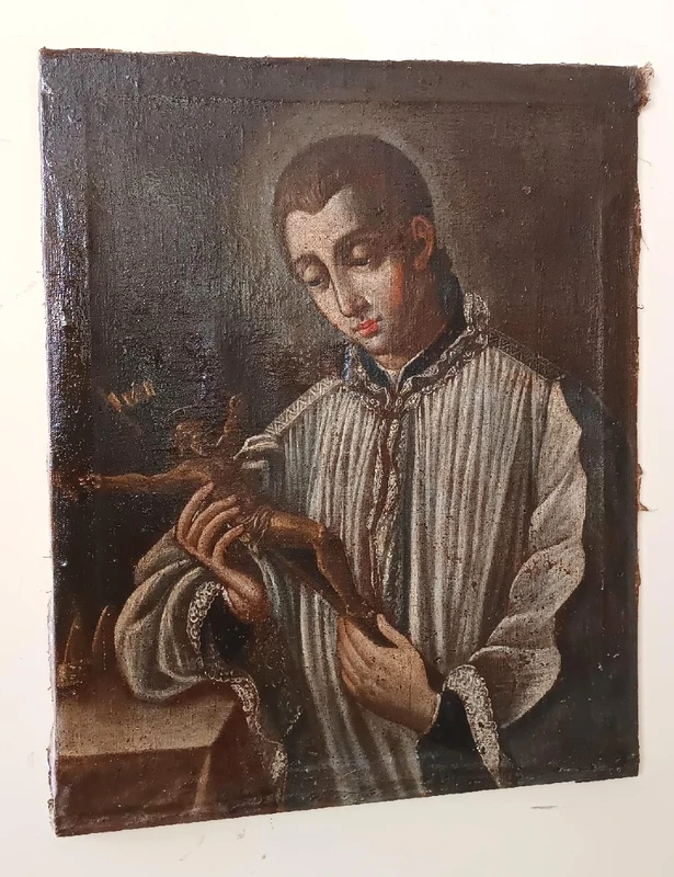 Antico dipinto olio su tela datato 1605 - Scuola Toscana-San Luigi Gonzaga-scuola del Manetti
