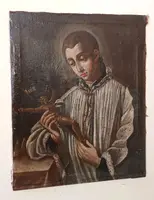 Antico dipinto olio su tela datato 1605 - Scuola Toscana-San Luigi Gonzaga-scuola del Manetti