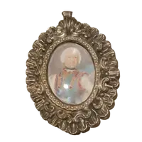 Peinture miniature sur ivoire portrait noble Italie 18ème siècle -cadre argenté