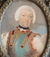 Peinture miniature sur ivoire portrait noble Italie 18ème siècle -cadre argenté