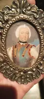 Peinture miniature sur ivoire portrait noble Italie 18ème siècle -cadre argenté
