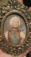 Peinture miniature sur ivoire portrait noble Italie 18ème siècle -cadre argenté